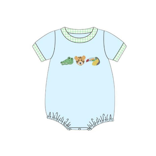 Baby Boys Aqua Short Sleeve Crocodiles Tigers Rompers Preorder
