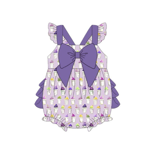 Baby Girls Purple Flutter Sleeve Coffee Bows Ruffle Rompers Preorder