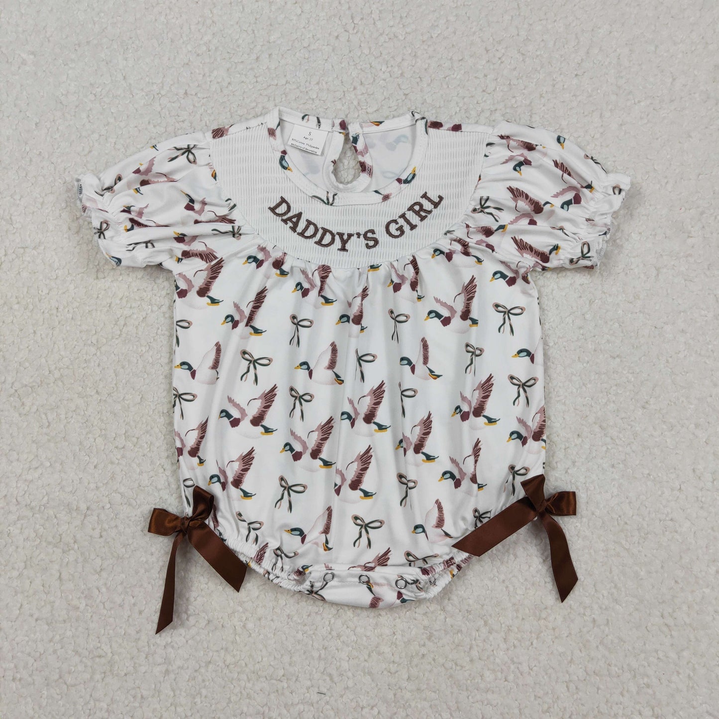USA Shop Smocked Daddy's Girl Short Sleeve Bows Ducks Ruffle Rompers