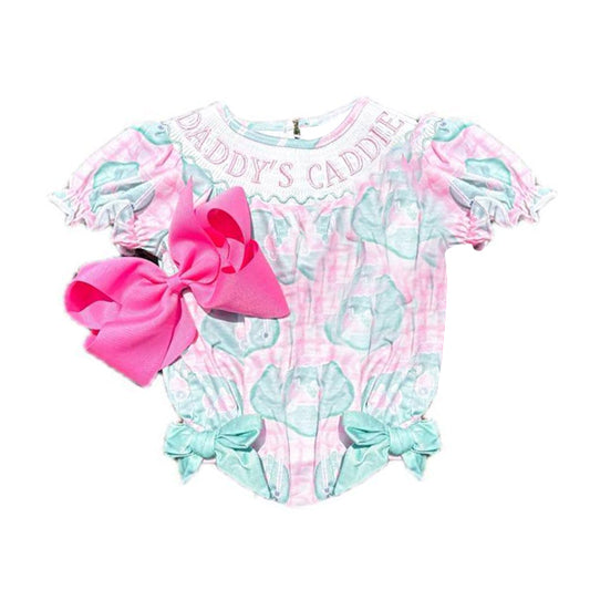 Baby Girls Short Sleeve Daddy's Caddie Golf Ruffle Rompers Preorder