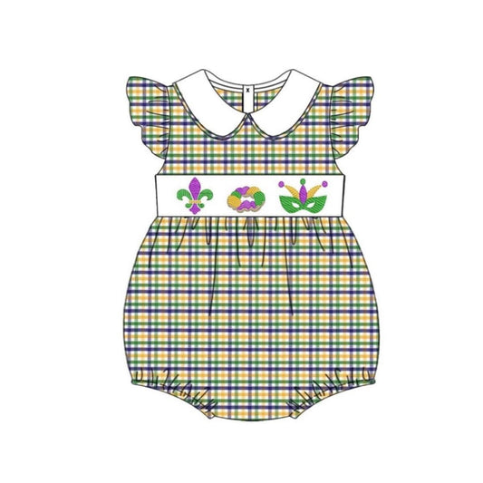 Baby Girls Mardigras Checked Anchor Donuts Ruffle Rompers Preorder