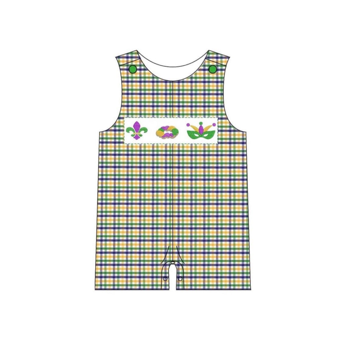 Baby Boys Mardigras Checked Anchor Donuts Rompers Preorder