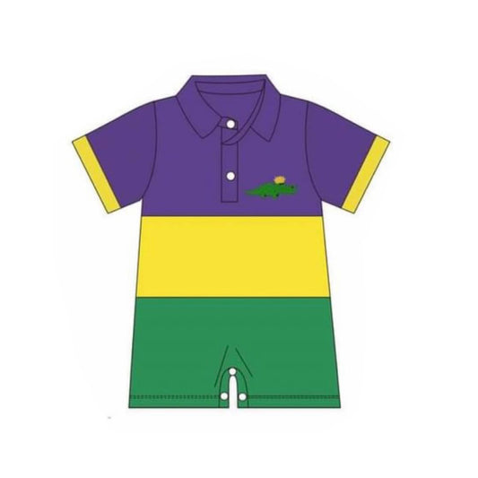 Baby Boys Mardigras Crocodiles Button Rompers Preorder