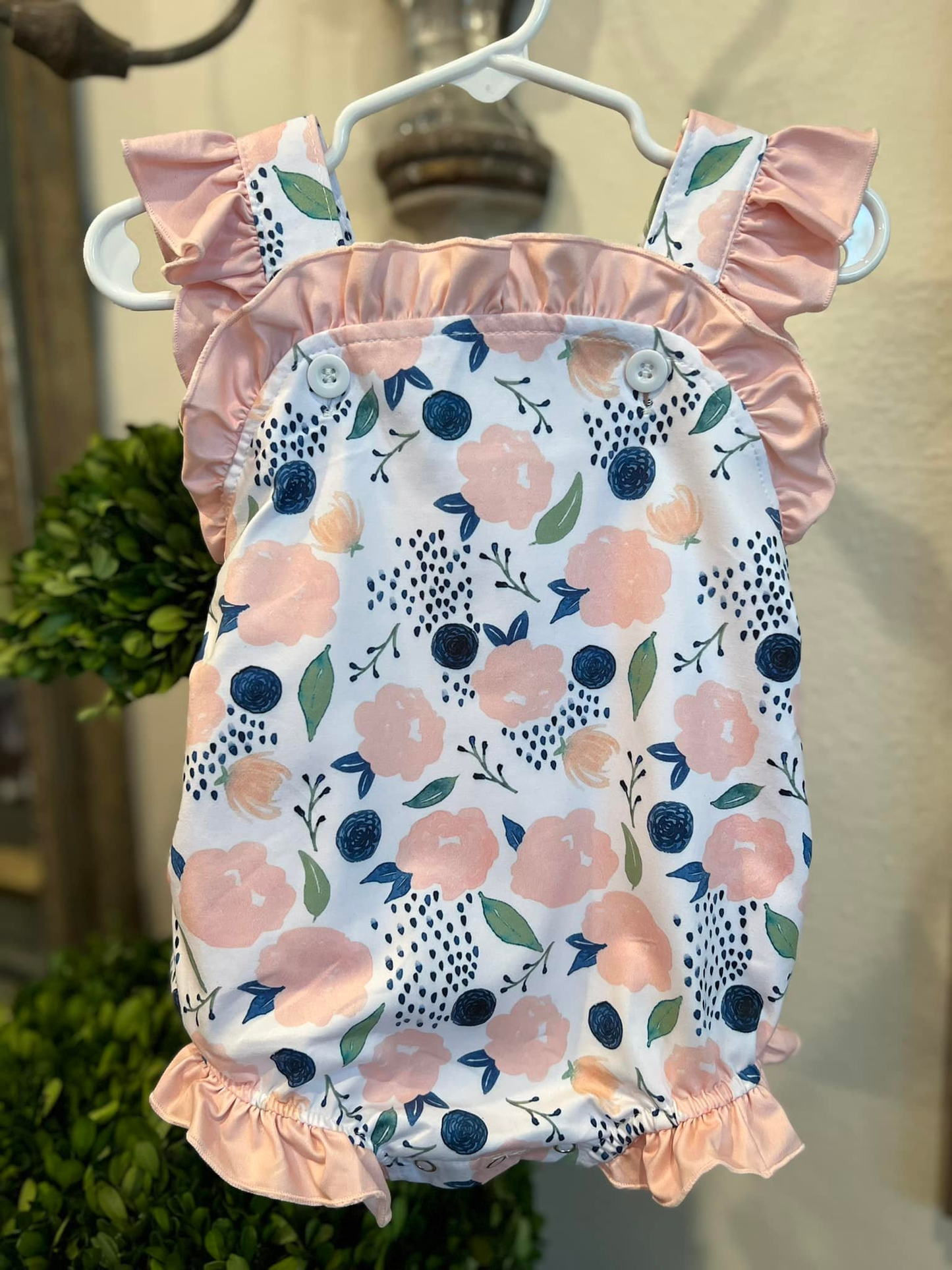 Baby Girls Peach Flowers Back Bows Ruffle Rompers Preorder