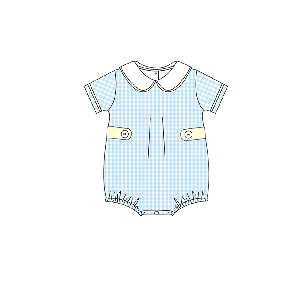 Baby Boys Blue Checked Collar Rompers Preorder