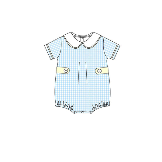 Baby Boys Blue Checked Collar Rompers Preorder