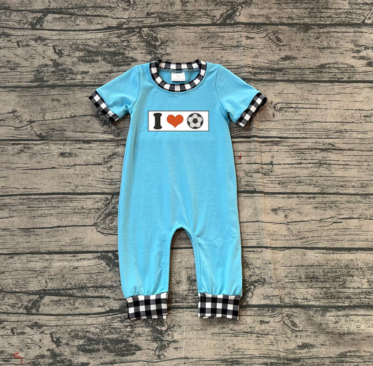 Embroidery I Love Footballs Baby Boys Team Footie Rompers Preorder