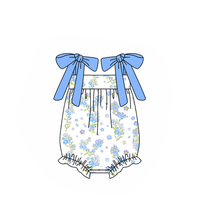 Baby Girls Blue Strap Flowers Ruffle Rompers Preorder