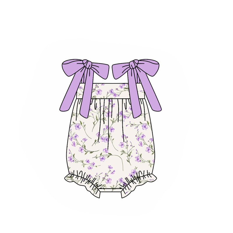 Baby Girls Lavender Strap Flowers Ruffle Rompers Preorder