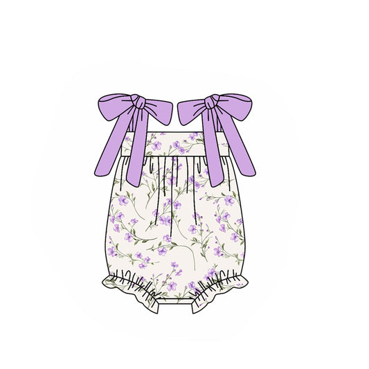 Baby Girls Lavender Strap Flowers Ruffle Rompers Preorder