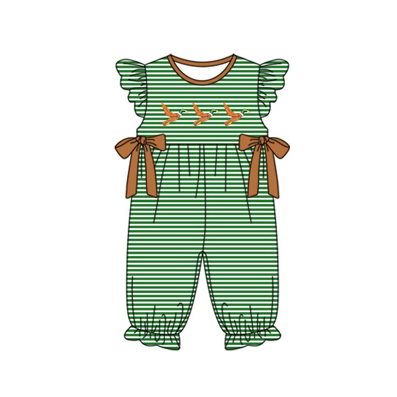 Baby Girls Stripe Ducks Bows Ruffle Footie Rompers Preorder