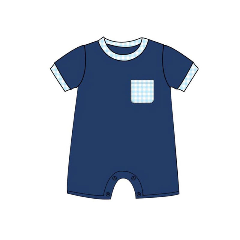 Baby Boys Navy Short Sleeve Checked Pocket Shorts Rompers Preorder