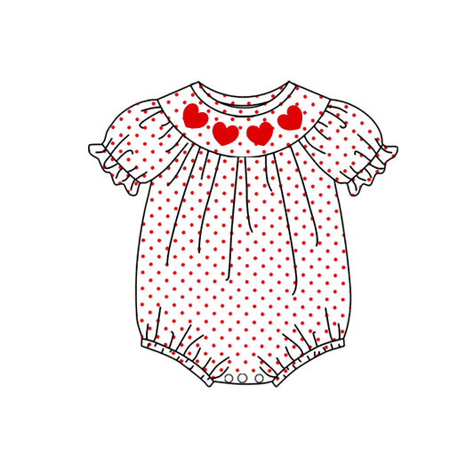 Baby Girls Red Polka Dots Hearts Valentine Ruffle Rompers Preorder