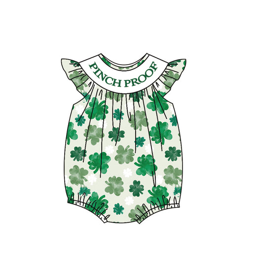 Baby Girls Flutter Sleeve Pinch Proof Clovers St Patrick Ruffle Rompers Preorder