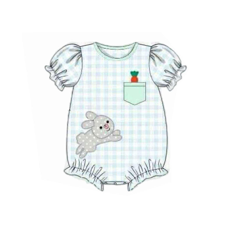 Baby Girls Checked Rabbits Carrot Easter Ruffle Rompers Preorder