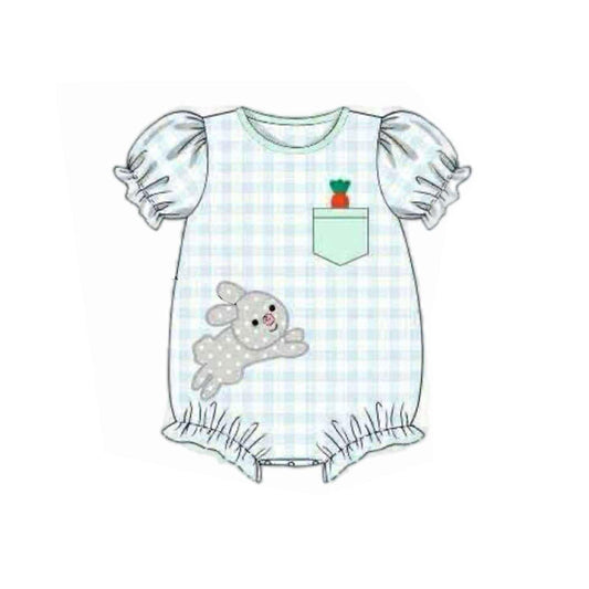 Baby Girls Checked Rabbits Carrot Easter Ruffle Rompers Preorder
