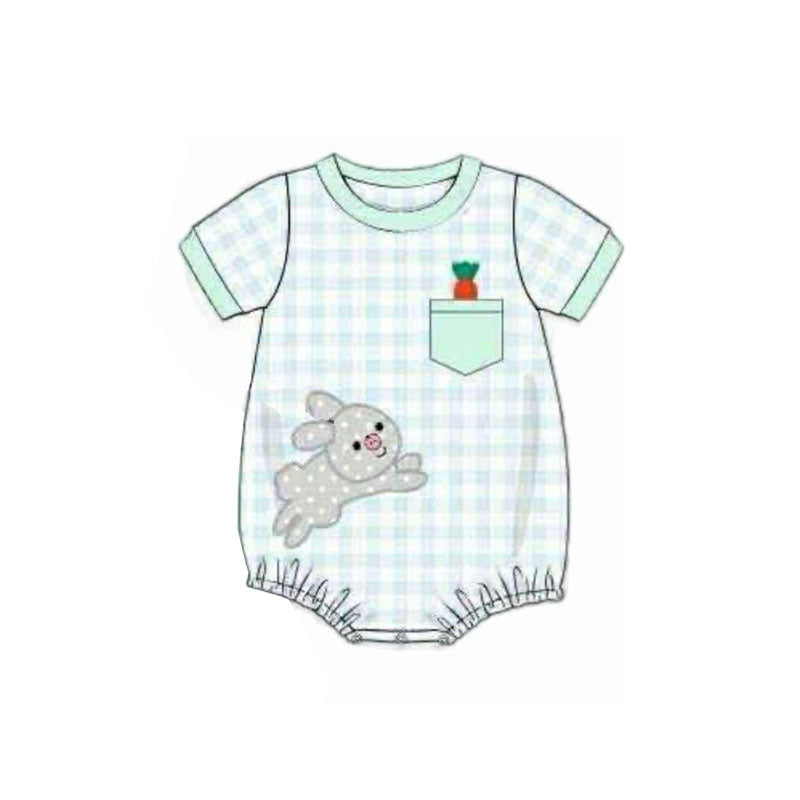 Baby Boys Checked Rabbits Carrot Easter Rompers Preorder