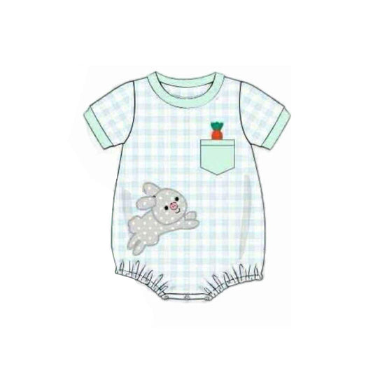 Baby Boys Checked Rabbits Carrot Easter Rompers Preorder