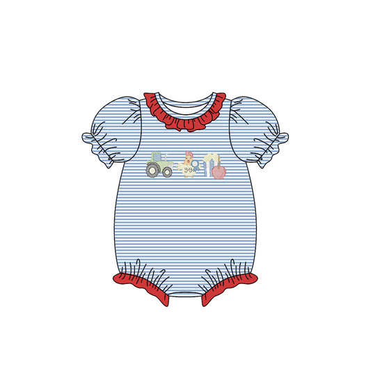 Baby Girls Farm Trucks Chicks Stripe Collar Ruffle Rompers Preorder