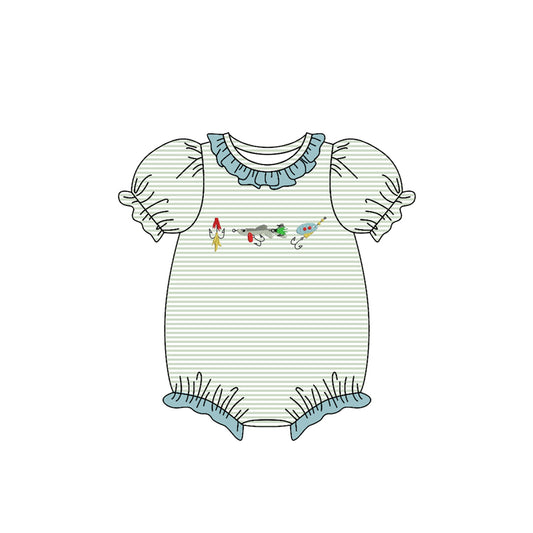 Baby Girls Short Ruffle Sleeve Stripe Collar Fishing Hunting Rompers Preorder