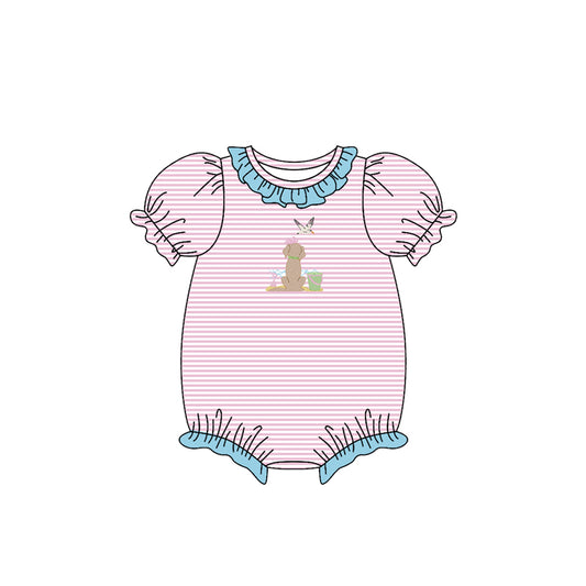 Baby Girls Bird Dogs Beach Stripe Collar Ruffle Rompers Preorder