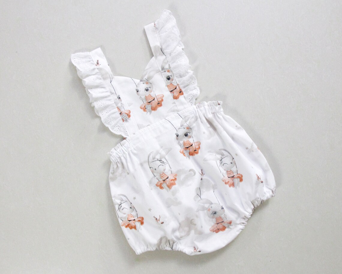 Baby Girls Flutter Sleeve Rabbits Plaid Easter Ruffle Rompers Preorder