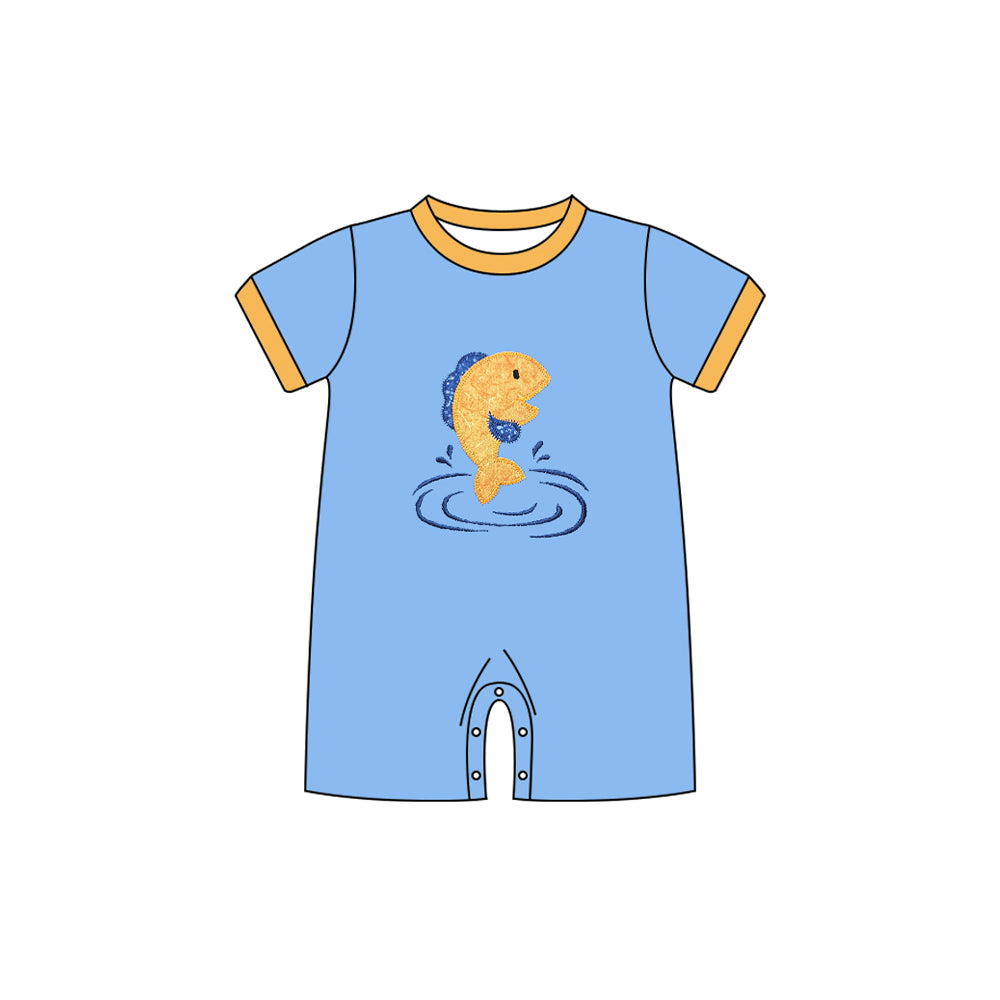 Baby Boys Short Sleeve Blue Fishes Hunting Shorts Rompers Preorder