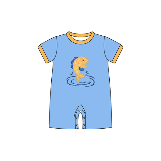 Baby Boys Short Sleeve Blue Fishes Hunting Shorts Rompers Preorder
