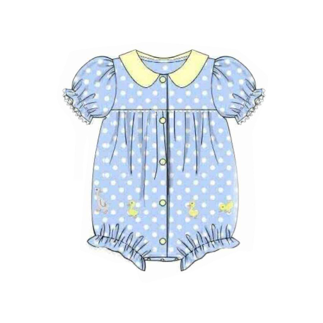 Baby Girls Polka Dots Gooses Ducks Button Ruffle Rompers Preorder
