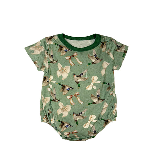 Baby Girls Green Ducks Bows Hunting Rompers Preorder