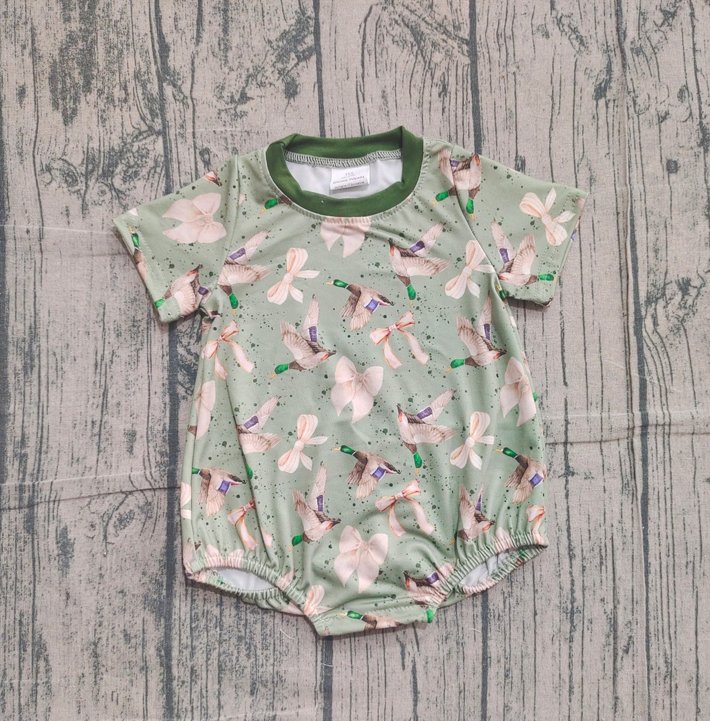 Baby Girls Green Ducks Bows Hunting Rompers Preorder