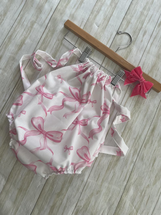 Baby Girls Strap Pink Bows Plaid Ruffle Rompers Preorder