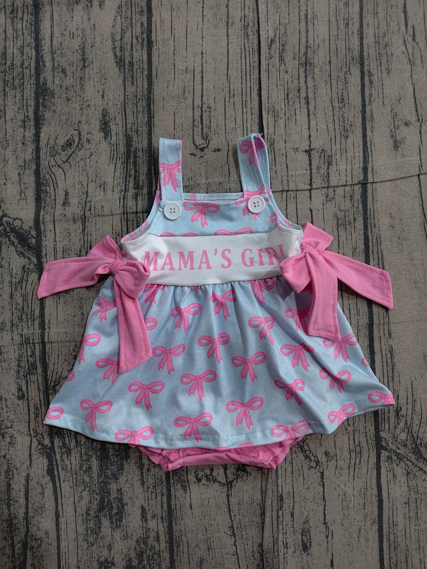 Baby Girls Pink Strap Mama's Girls Bows Tunic Bummies Ruffle Rompers