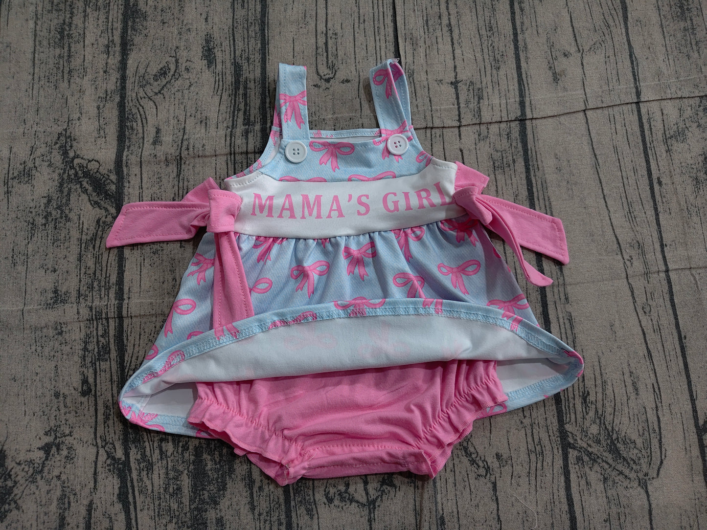 Baby Girls Pink Strap Mama's Girls Bows Tunic Bummies Ruffle Rompers