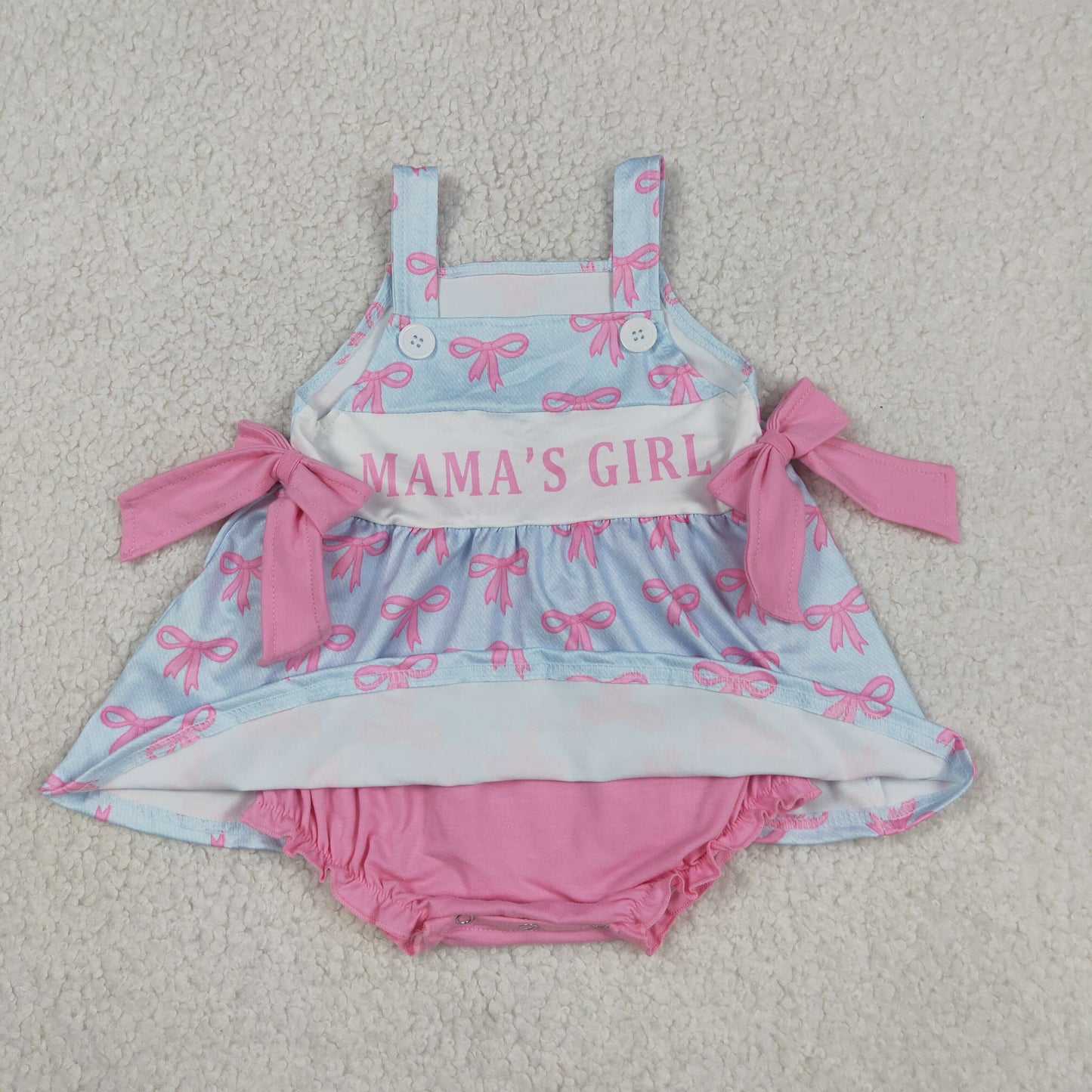 Baby Girls Pink Strap Mama's Girls Bows Tunic Bummies Ruffle Rompers