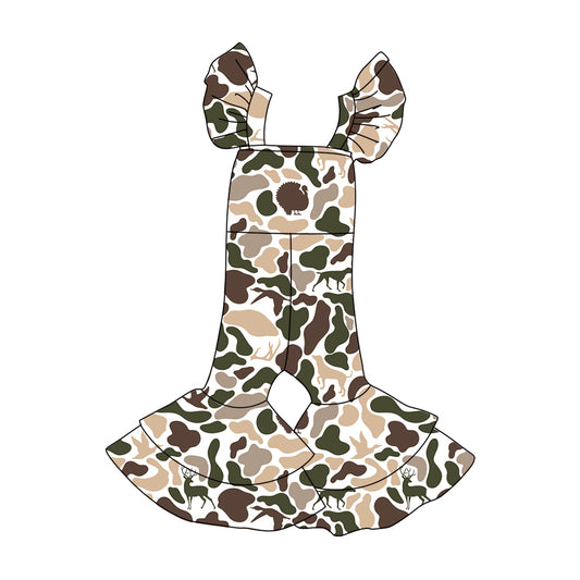 Baby Girls Duck Turkey Camo Flutter Sleeve Bell Bottom Southern Jumpsuits Preorder