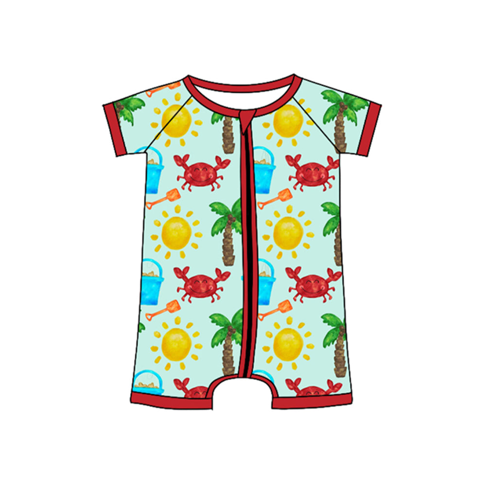Baby Boys Short Sleeve Crabs Beach Zipper Shorts Rompers Preorder