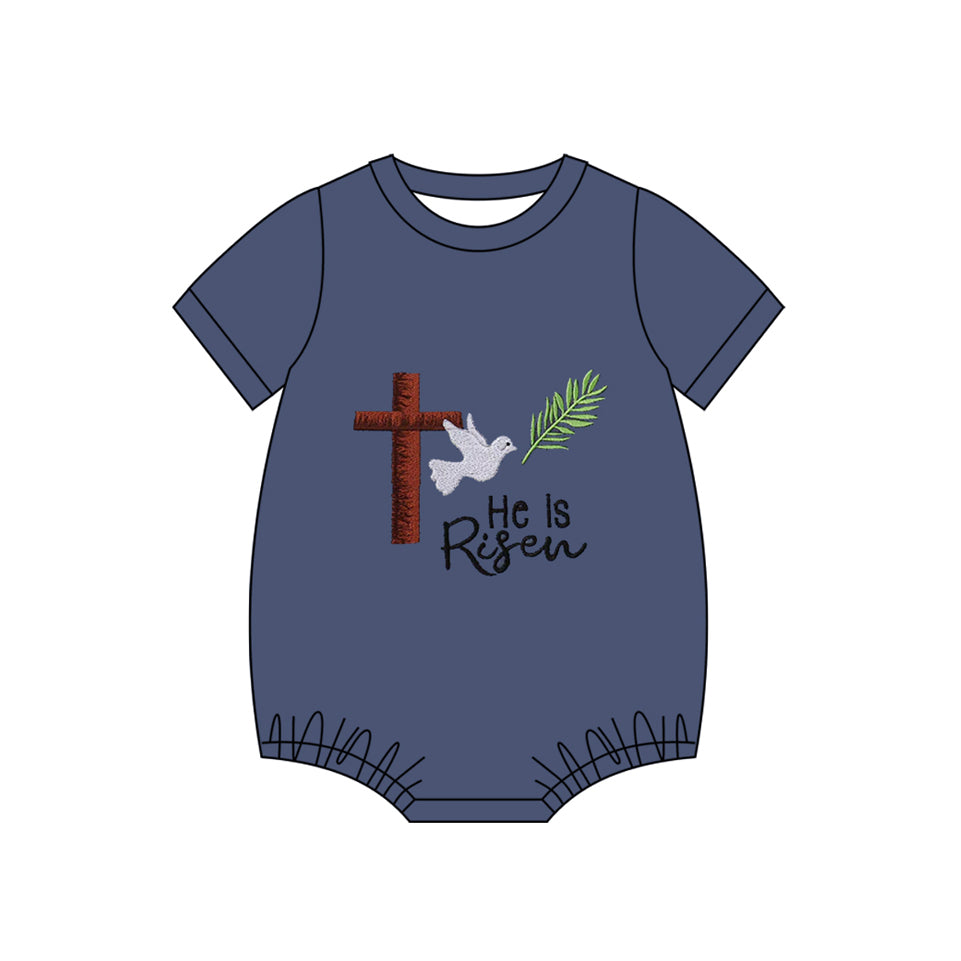 Baby Boys Cross He is Risen Easter Rompers Preorder
