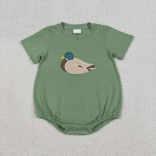 Embroidery Ducks Baby Boys Green Short Sleeve Hunting Rompers