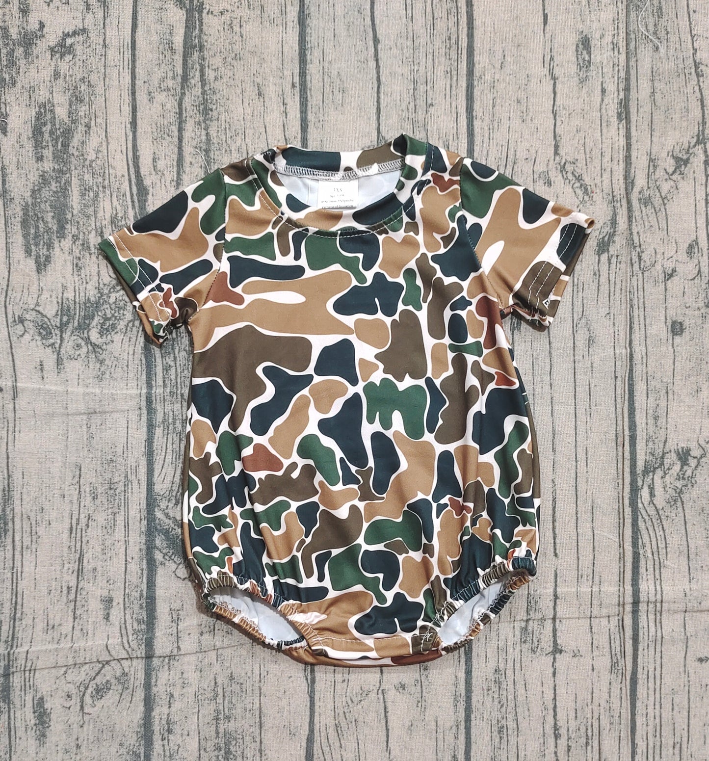 Baby Boys Dark Brown Camo Short Sleeve Southern Rompers