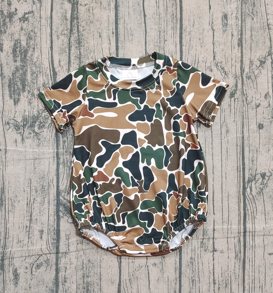 Baby Boys Dark Brown Camo Short Sleeve Southern Rompers