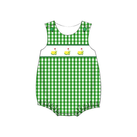 Baby Boys Green Checked Golf Flags Rompers Preorder
