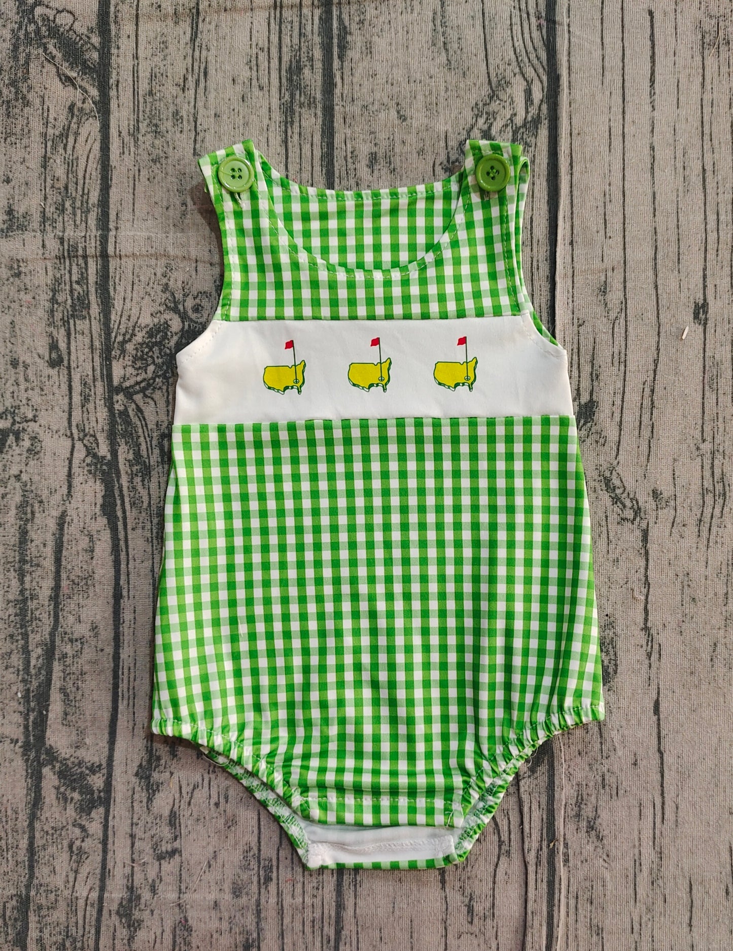 Baby Boys Green Checked Golf Flags Rompers