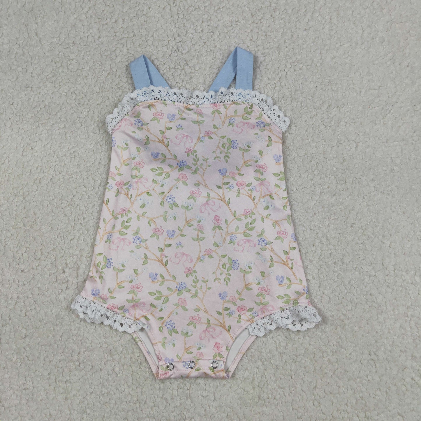Baby Girls Strap Flowers Plaid Back Bows Ruffle Rompers