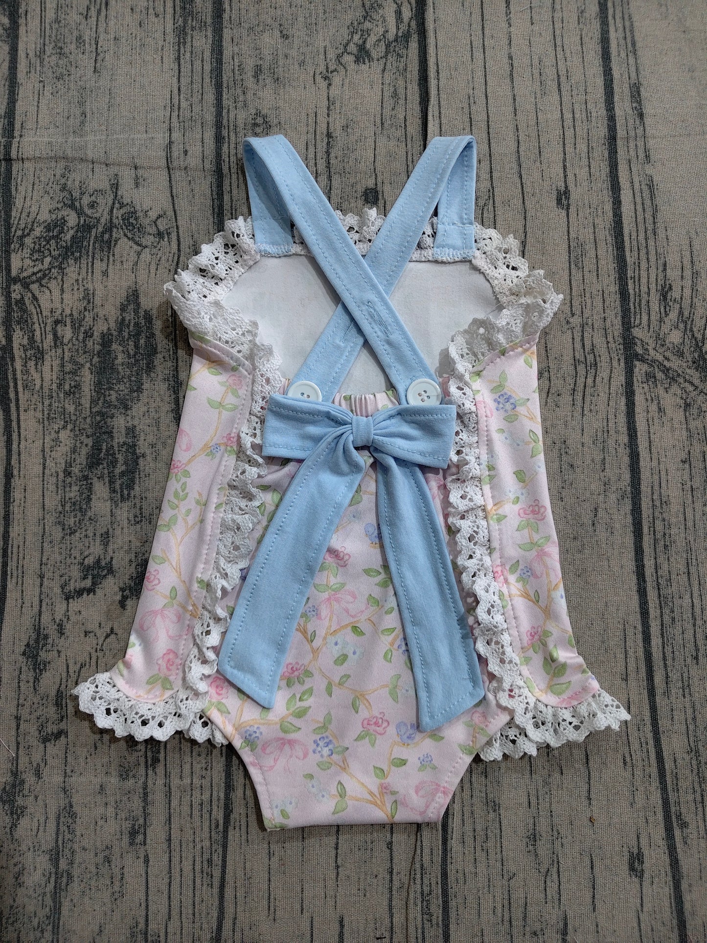 Baby Girls Strap Flowers Plaid Back Bows Ruffle Rompers