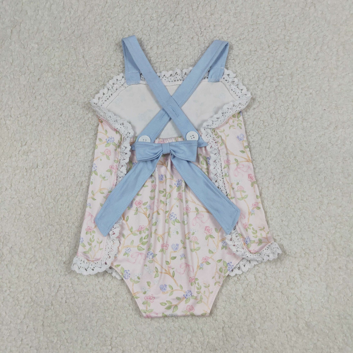Baby Girls Strap Flowers Plaid Back Bows Ruffle Rompers