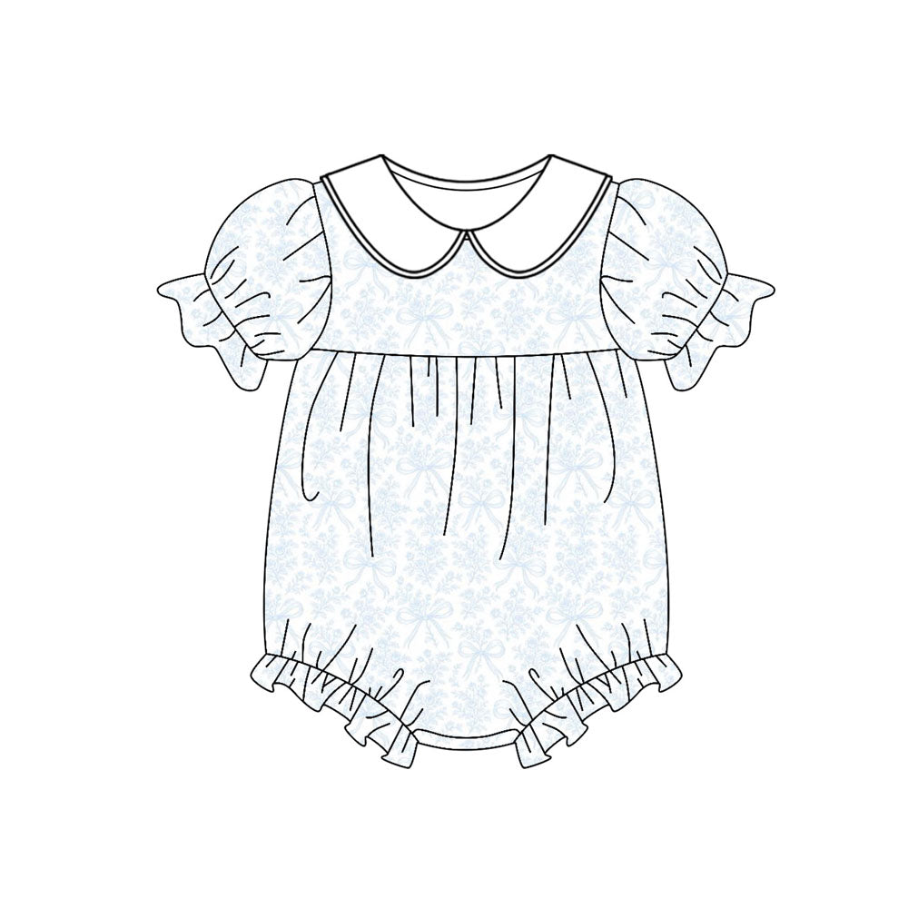 Baby Girls Light Blue Bows Flowers Collar Ruffle Rompers Preorder