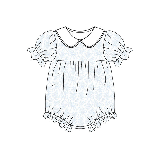 Baby Girls Light Blue Bows Flowers Collar Ruffle Rompers Preorder