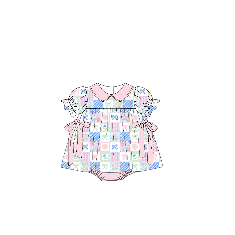 Baby Girls Flowers Bows Checked Tunic Bummies Ruffle Rompers Preorder