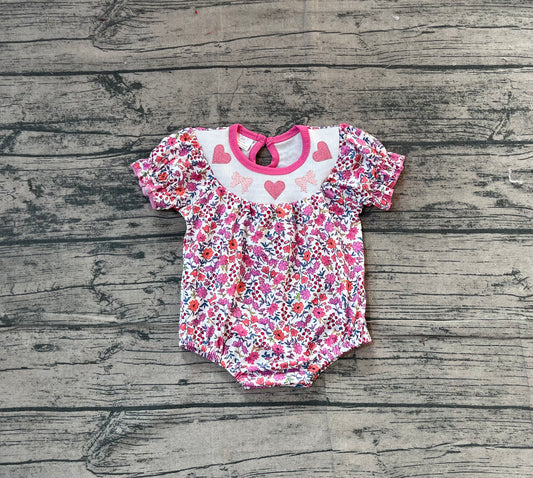 Smocked Hearts Bows Baby Girls Flowers Valentines Ruffle Rompers Preorder